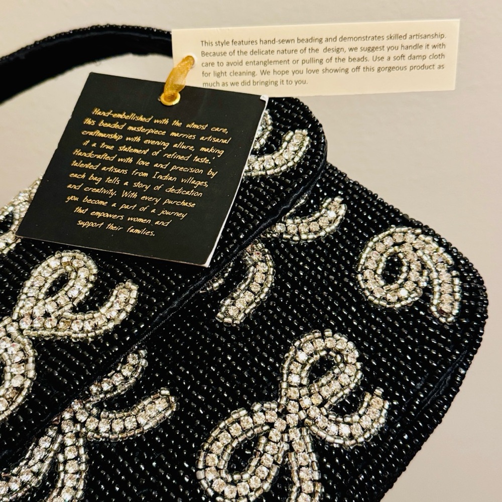 NWT From India To You Beaded Black & Silver Bow Shoulder Bag, Viral TikTok - Picture 6 of 8